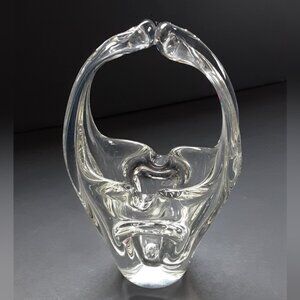 Vintage Art Glass Basket Clear 8inch tall Mid-century Modern Decor